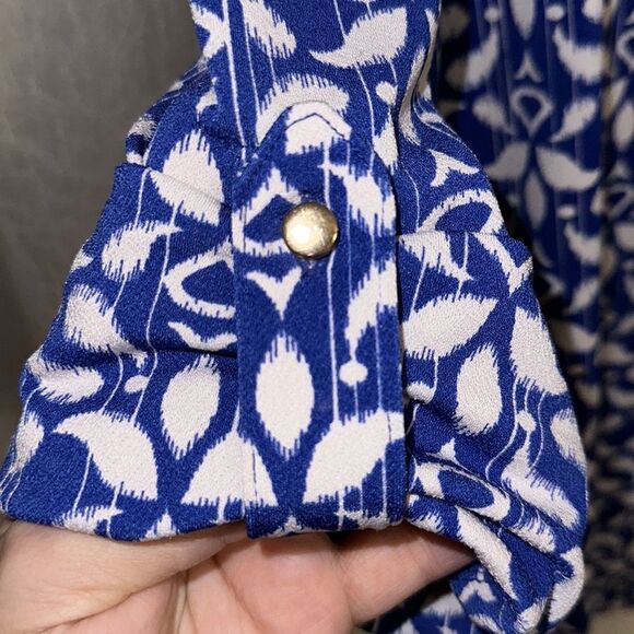 Charter Club 2X Cobalt Royal Blue White Pullover 6 Button Front Long Sleeve Top - Picture 12 of 16